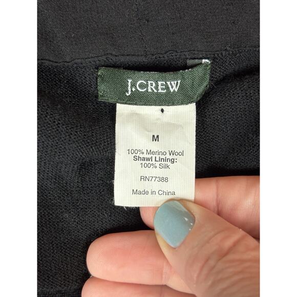 J Crew Wool Cardigan Black Medium Sequin Shawl Neck Cropped Long Sleeve - Picture 4 of 10